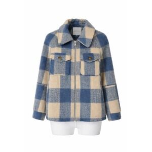 Anthropologie Avec Les Filles Blue Plaid Zip Front Buffalo Check Shacket Size L